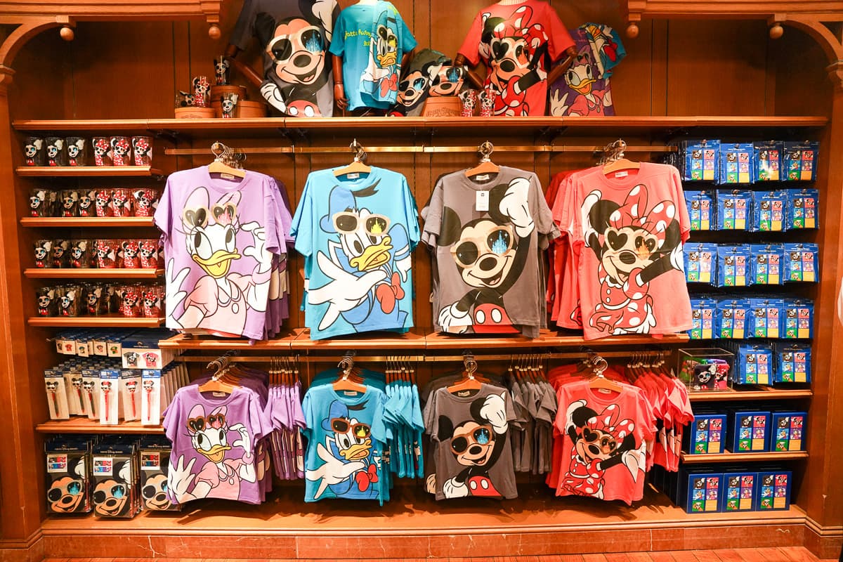 Tokyo Disneyland gift shop with character t-shirts