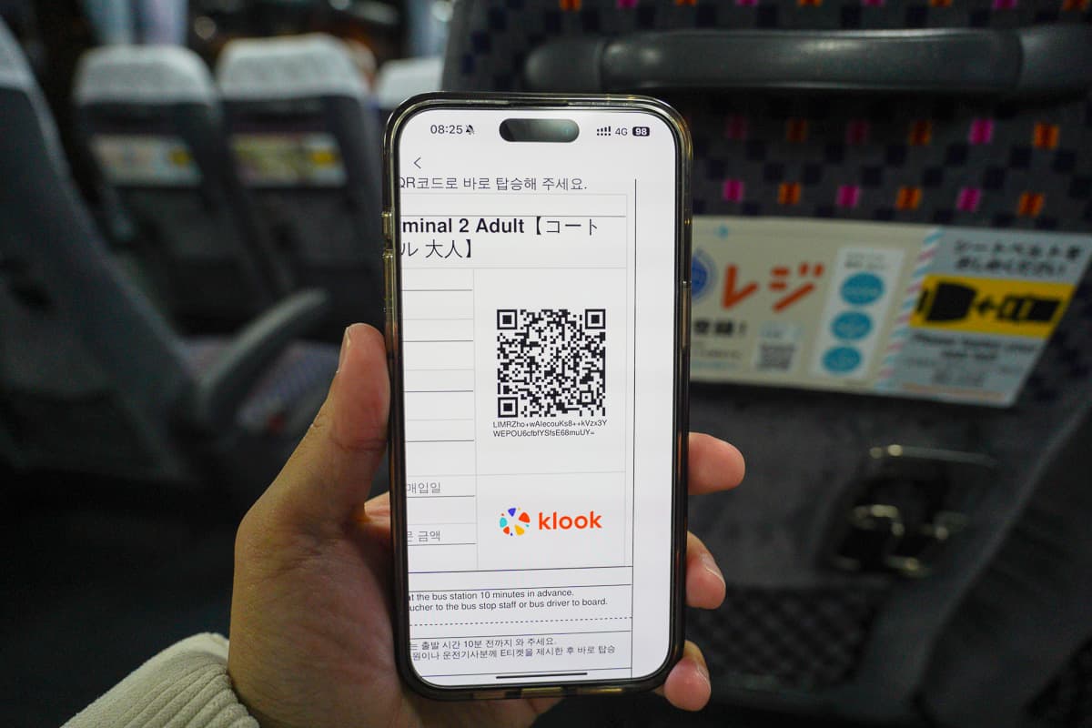 Klook QR code voucher for Narita limousine bus on phone
