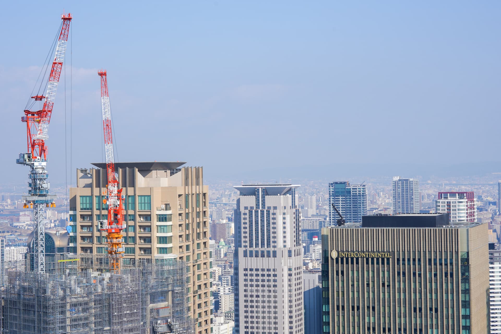 Daytime rooftop view of Osaka downtown skyline