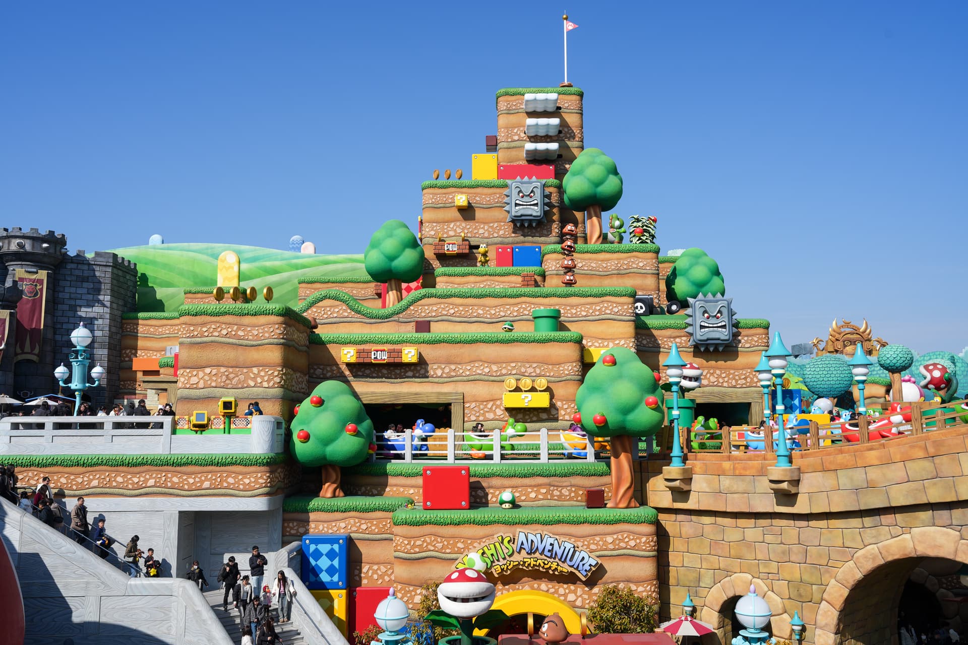Super Nintendo World facade — Mario world landscape