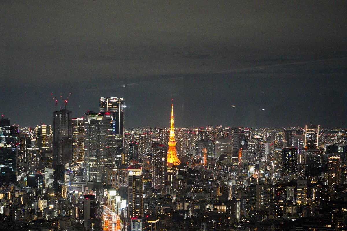 Tokyo Tower night view from Shibuya Sky observatory