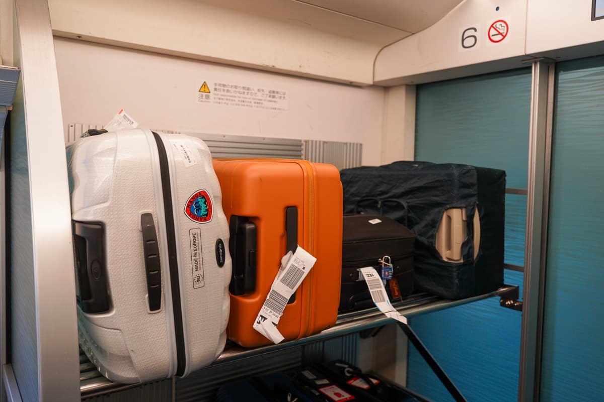 Luggage storage rack inside Keisei Skyliner