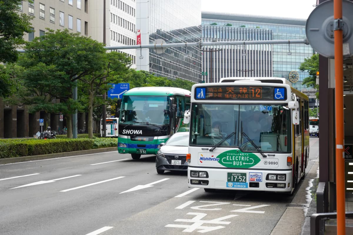 Nishitetsu city bus on a street in Tenjin