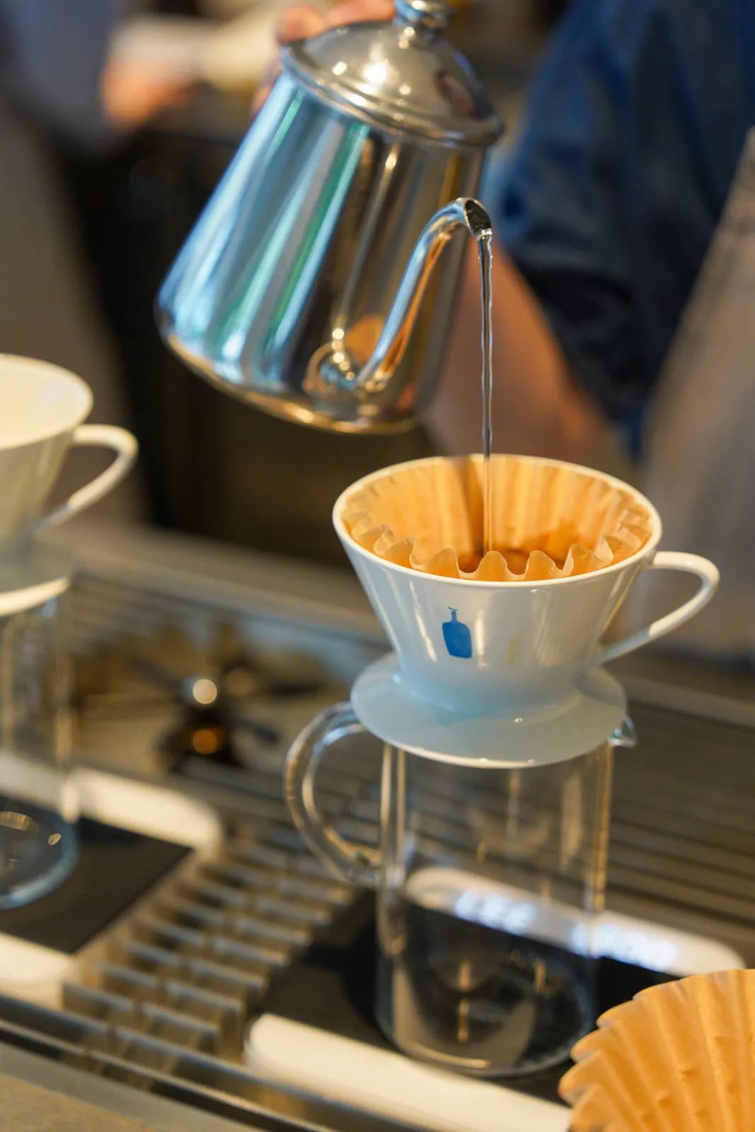 Pour-over coffee being made at Blue Bottle Tenjin